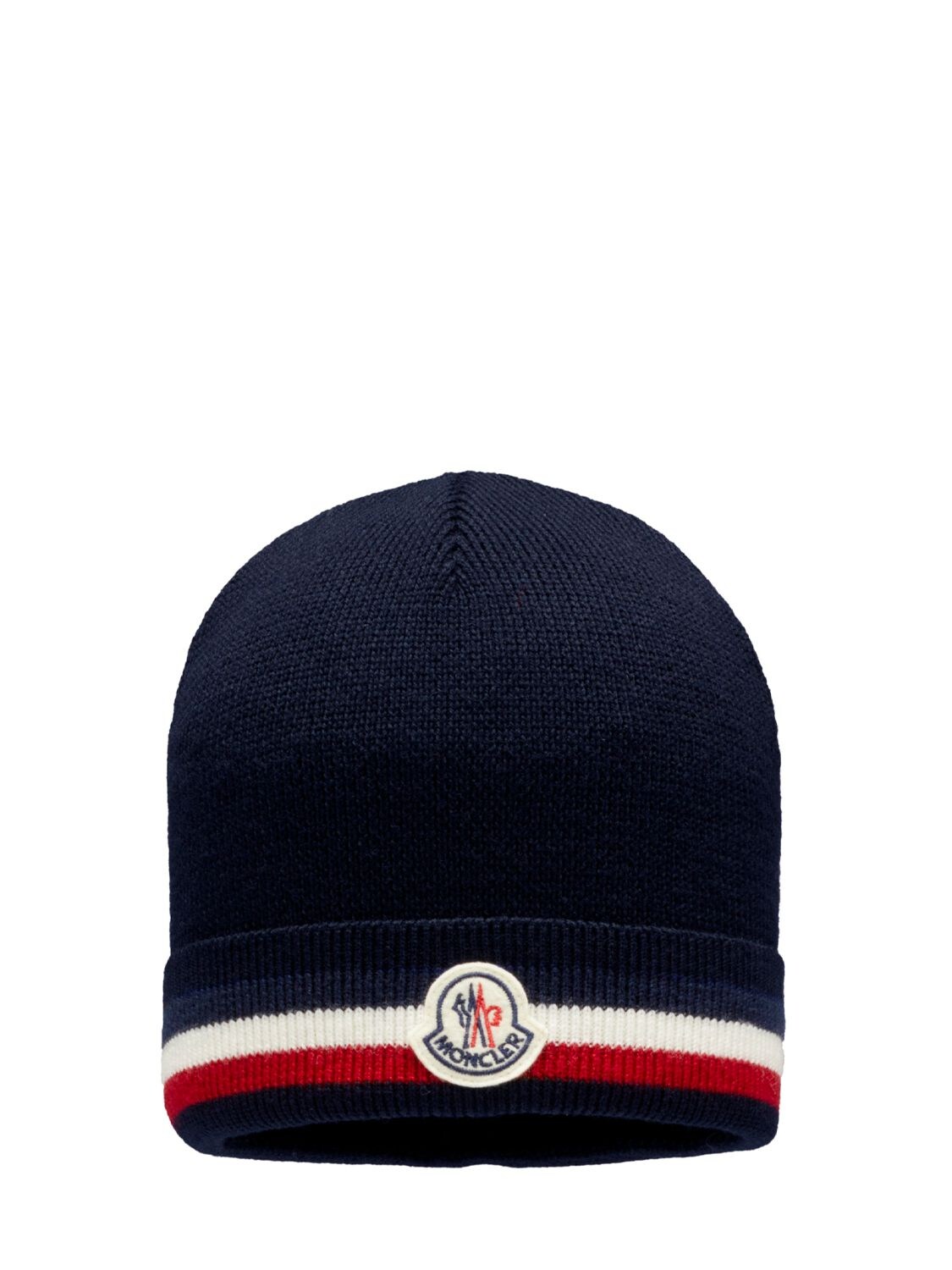 Shop Moncler Extrafine Wool Tricolor Beanie In Navy