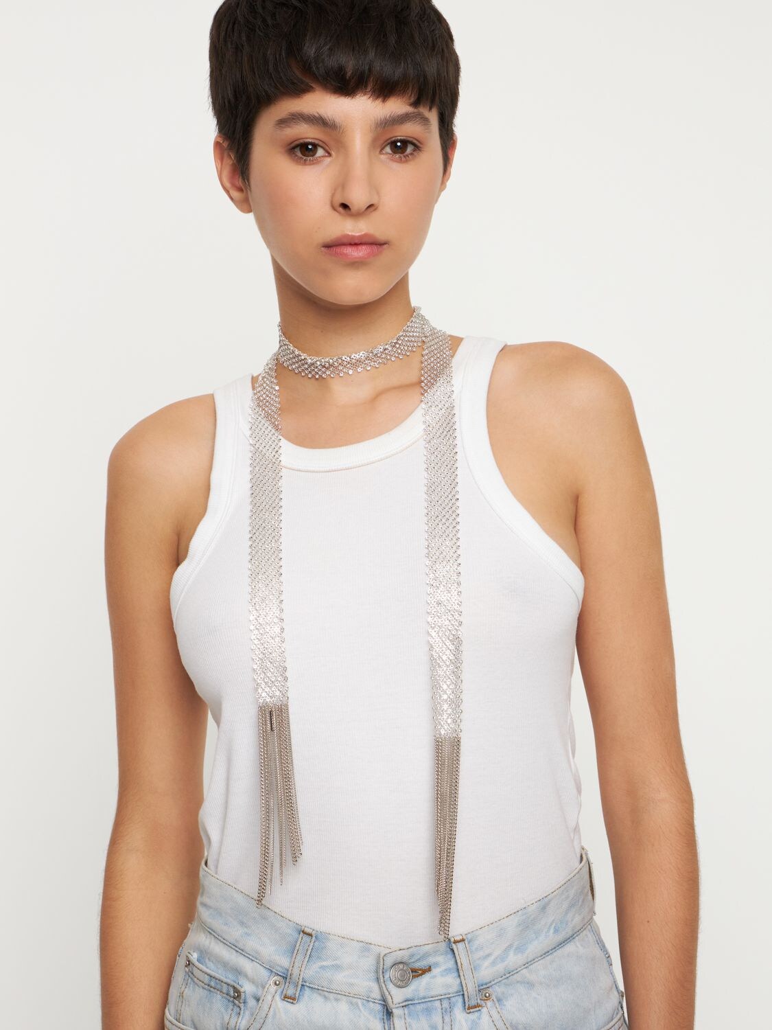 Shop Isabel Marant Dazzling Scarf Necklace In Silver