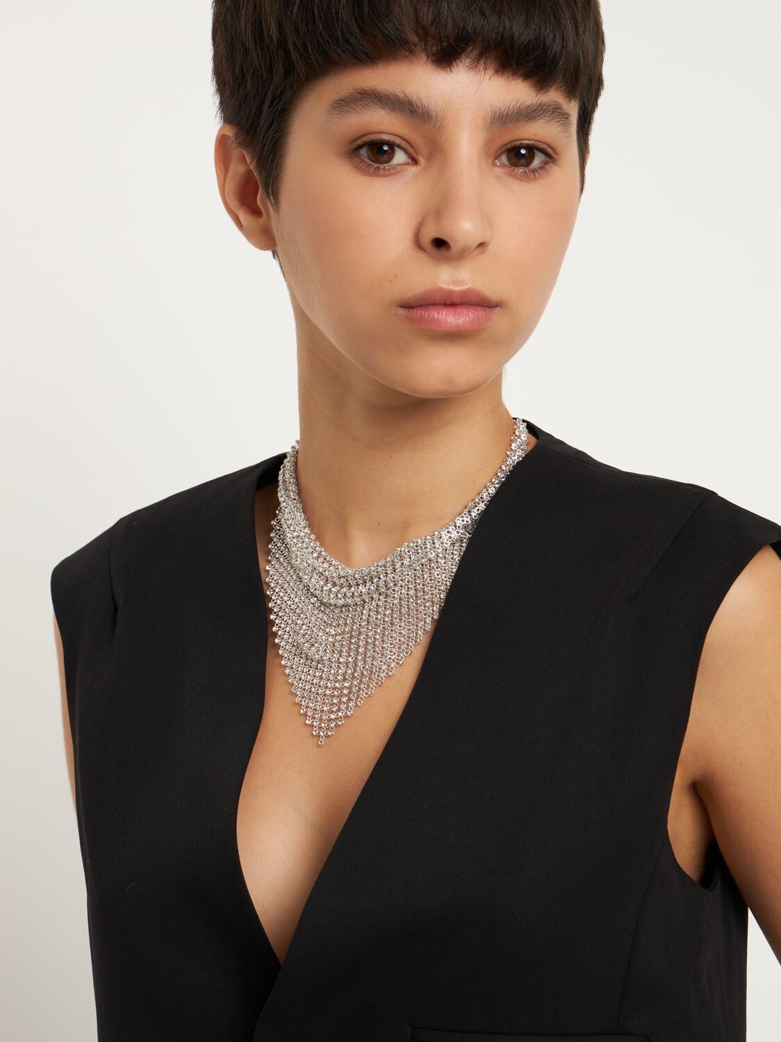 Shop Isabel Marant Dazzling Crystal Scarf Necklace In Silver