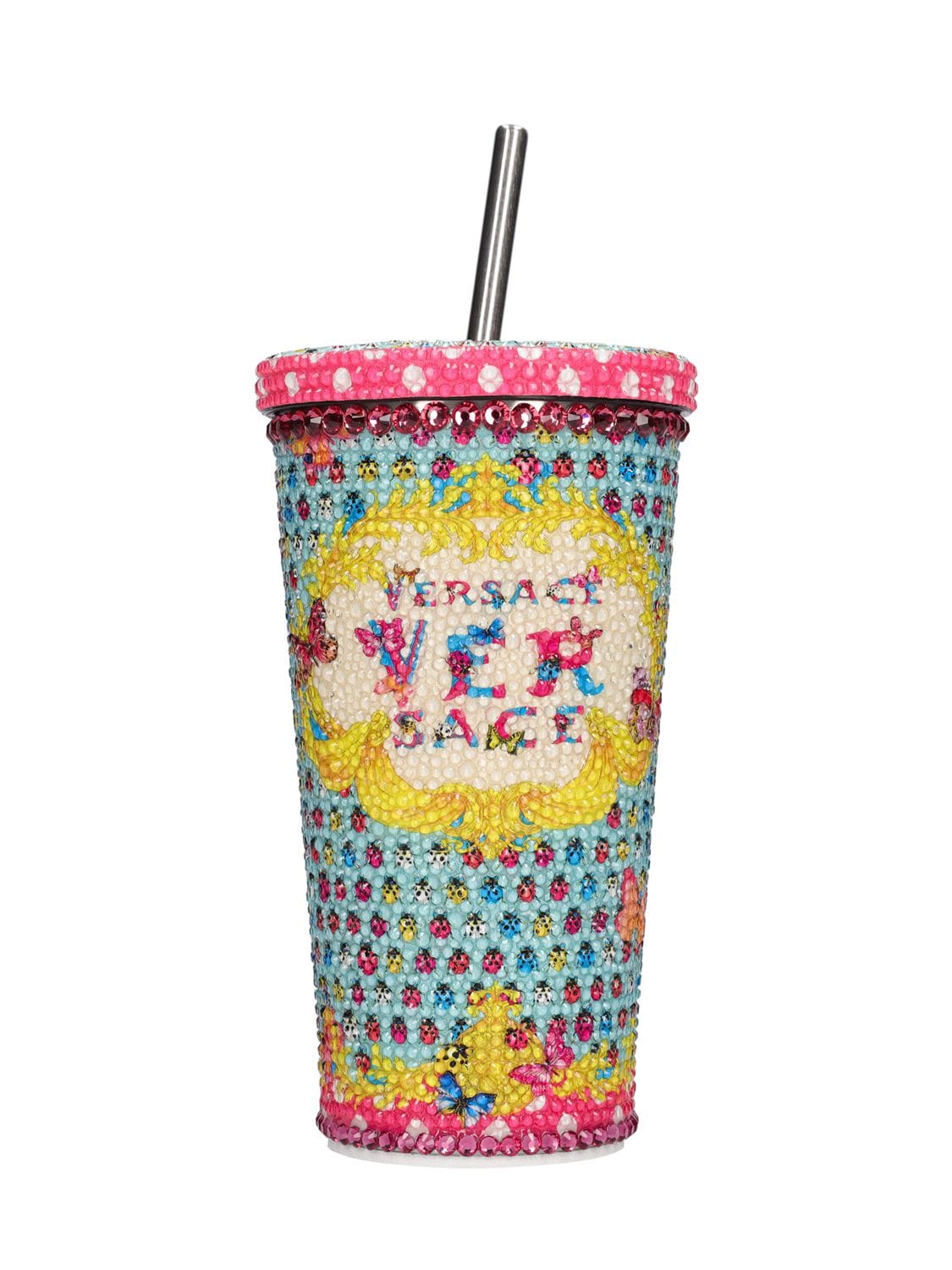 Versace Polka Dot Travel Cup In Flamingo,multi