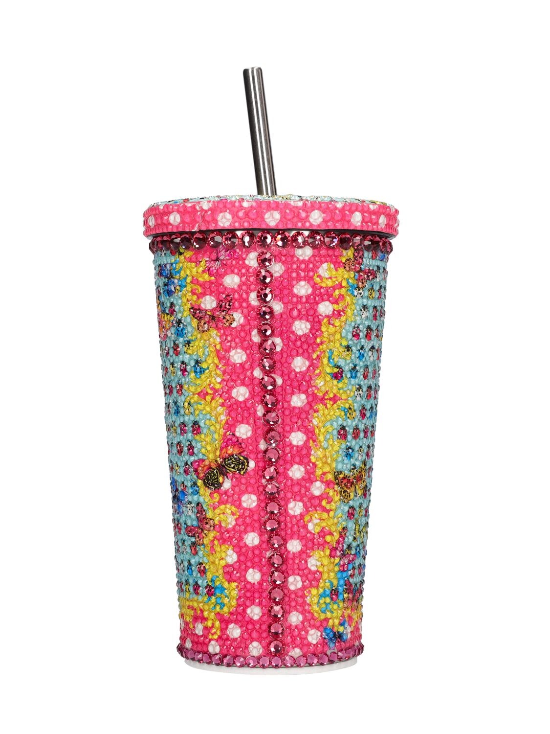 Shop Versace Polka Dot Travel Cup In Flamingo,multi