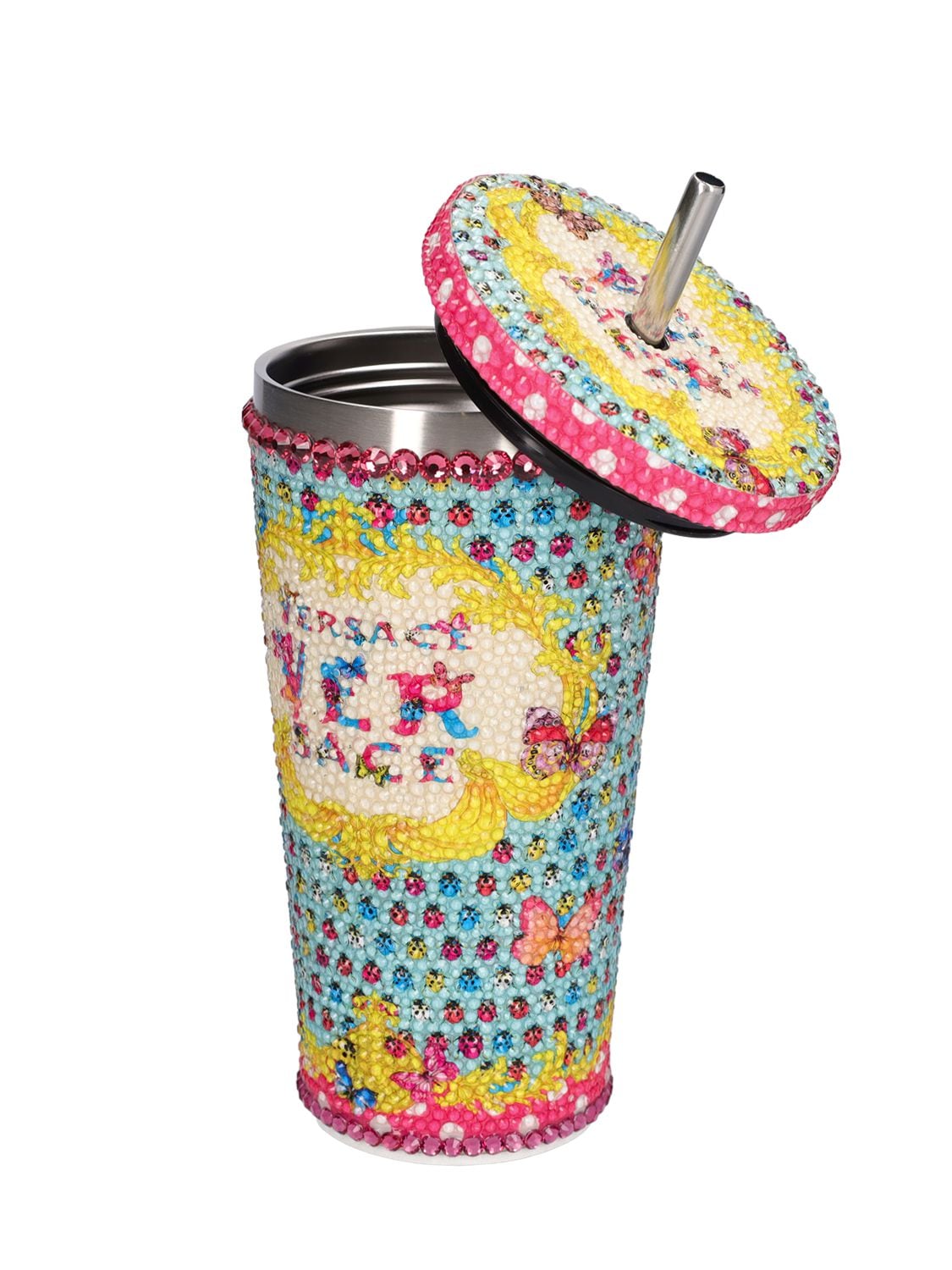 Shop Versace Polka Dot Travel Cup In Flamingo,multi