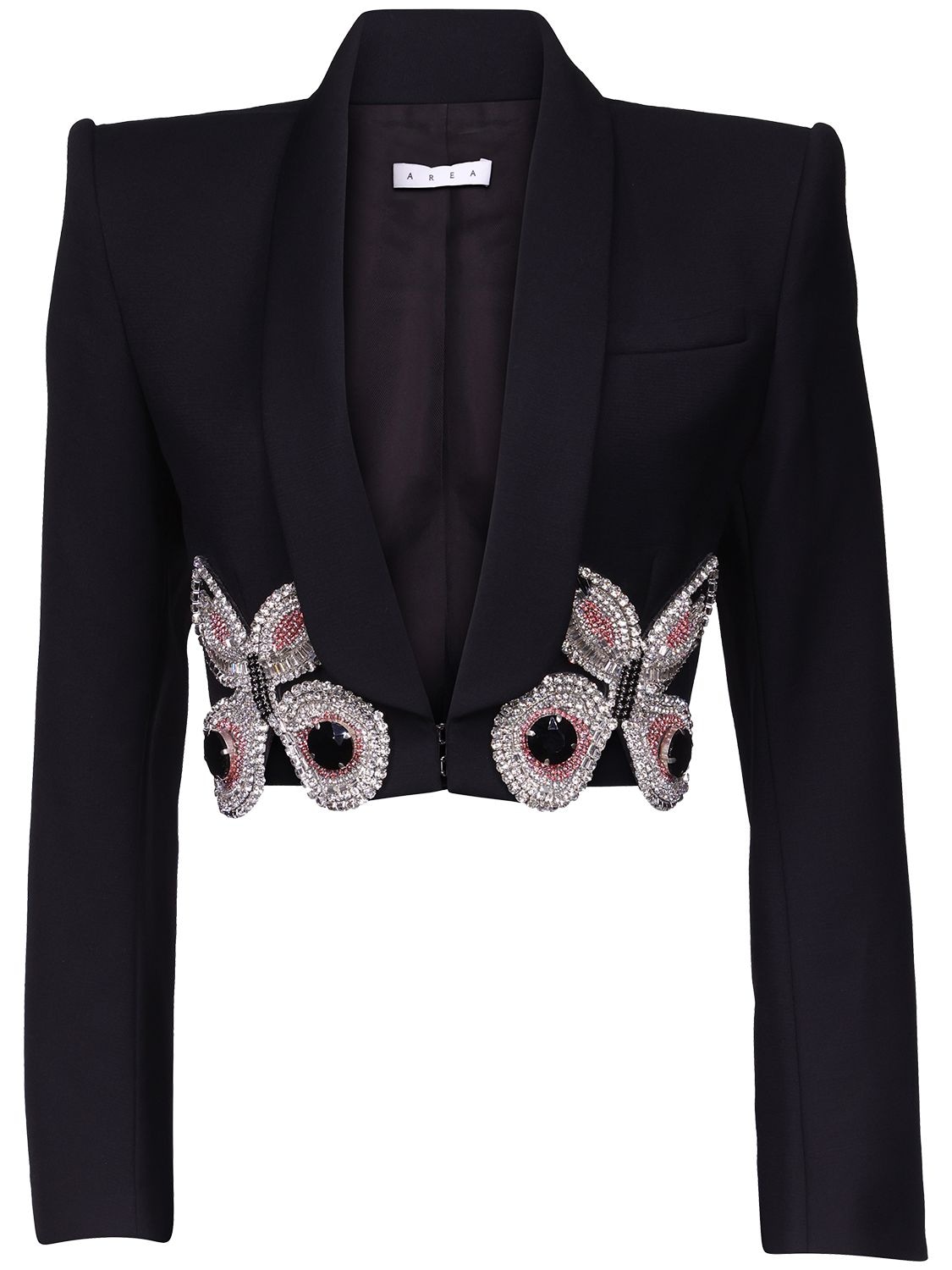 Shop Area Butterfly Embellished Wool Crop Blazer In Black