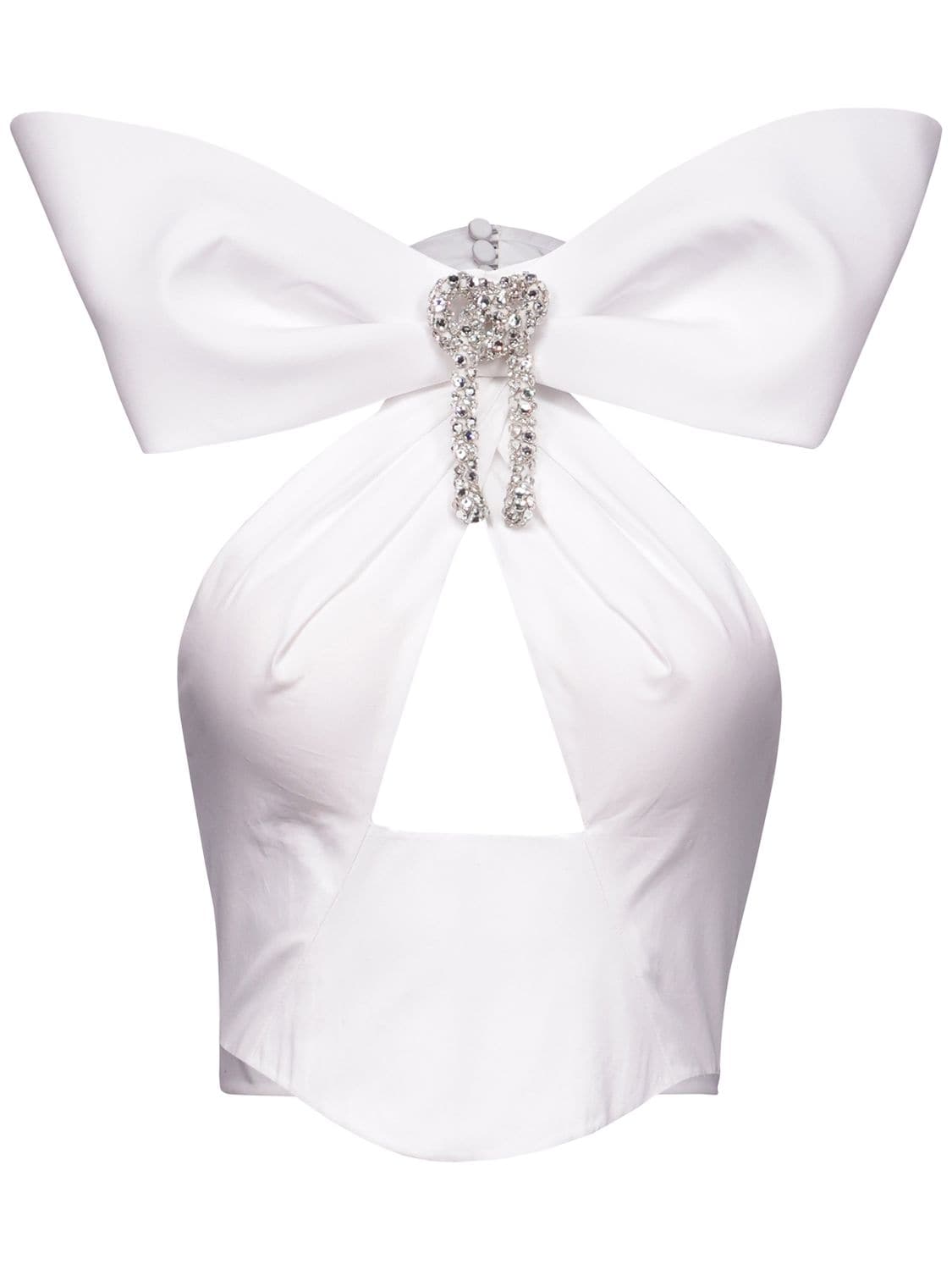 AREA EMBELLISHED COTTON BOW HALTER TOP