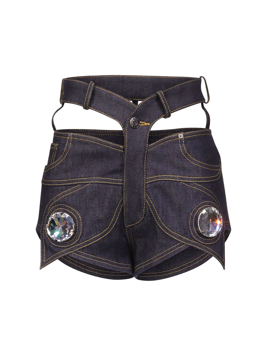 Shop Area Butterfly Raw Cotton Denim Hot Pants In Blue