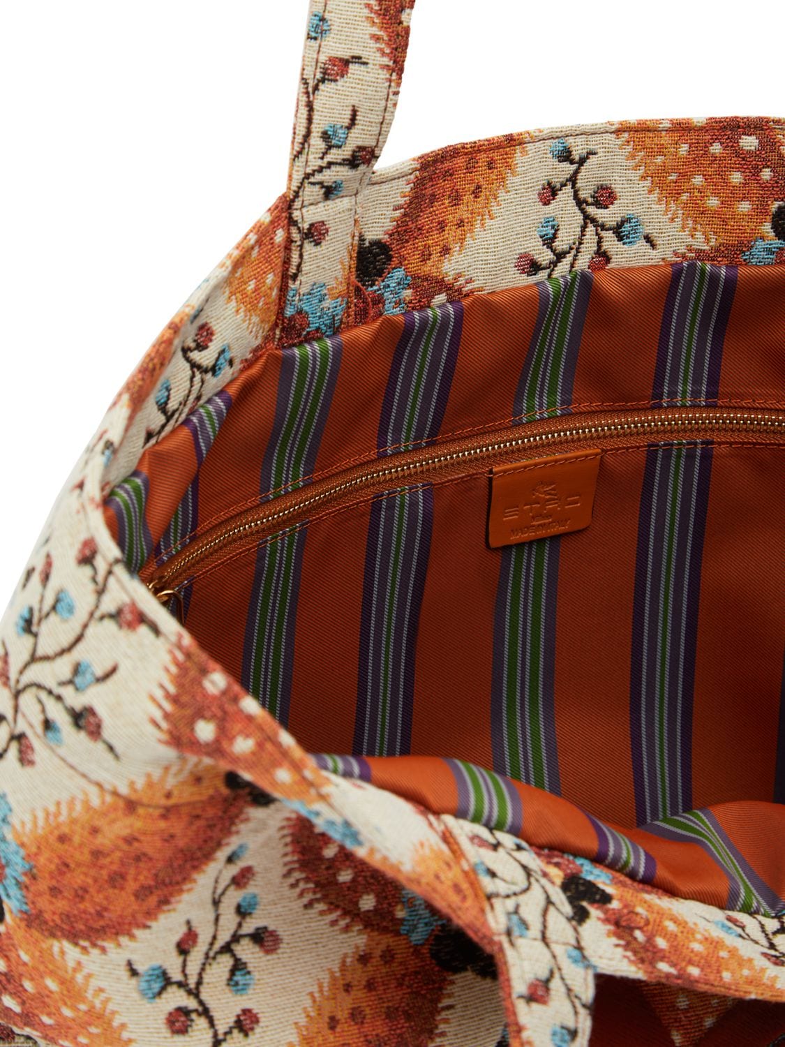 Shop Etro Embroidered Cotton Tote Bag In Orange