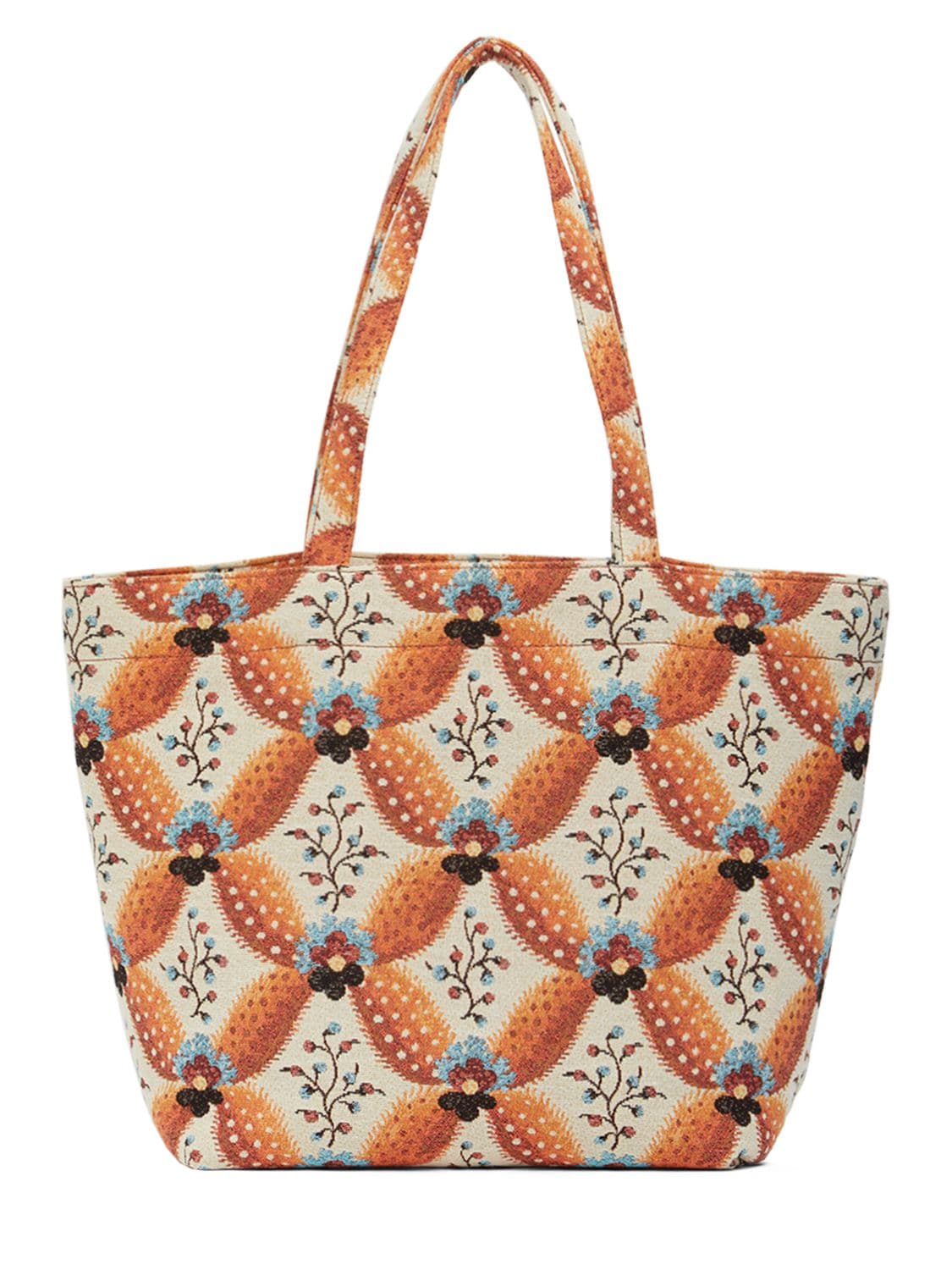 Shop Etro Embroidered Cotton Tote Bag In Orange