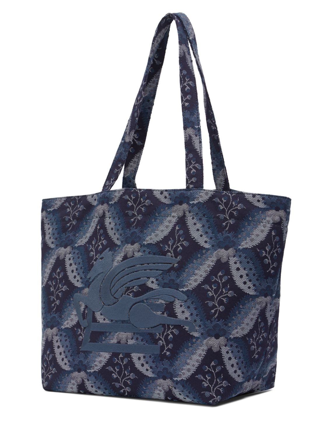 Shop Etro Embroidered Cotton Tote Bag In Blue