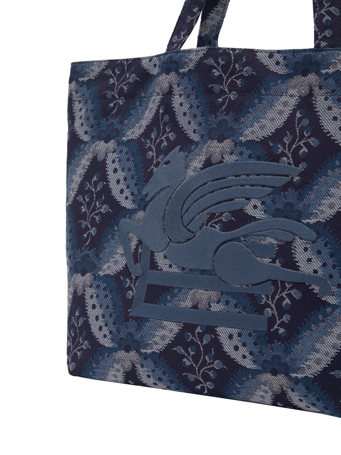 Shop Etro Embroidered Cotton Tote Bag In Blue