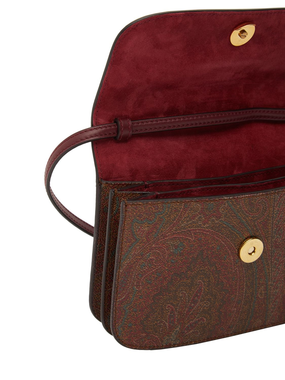 Shop Etro Paisley Cotton & Leather Shoulder Bag In Bordeaux
