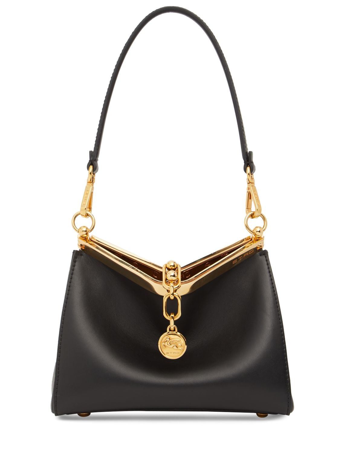 Etro Small Vela Leather Shoulder Bag In Black