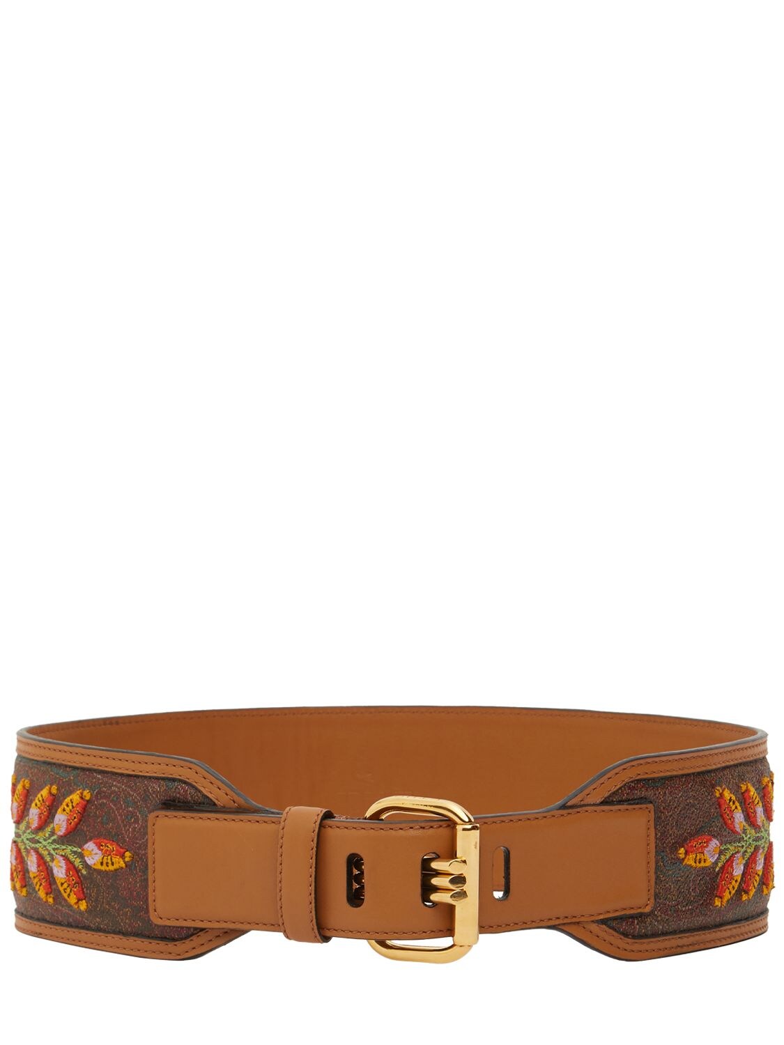 Shop Etro Triple Barb Embroidered Leather Belt In Bruciato
