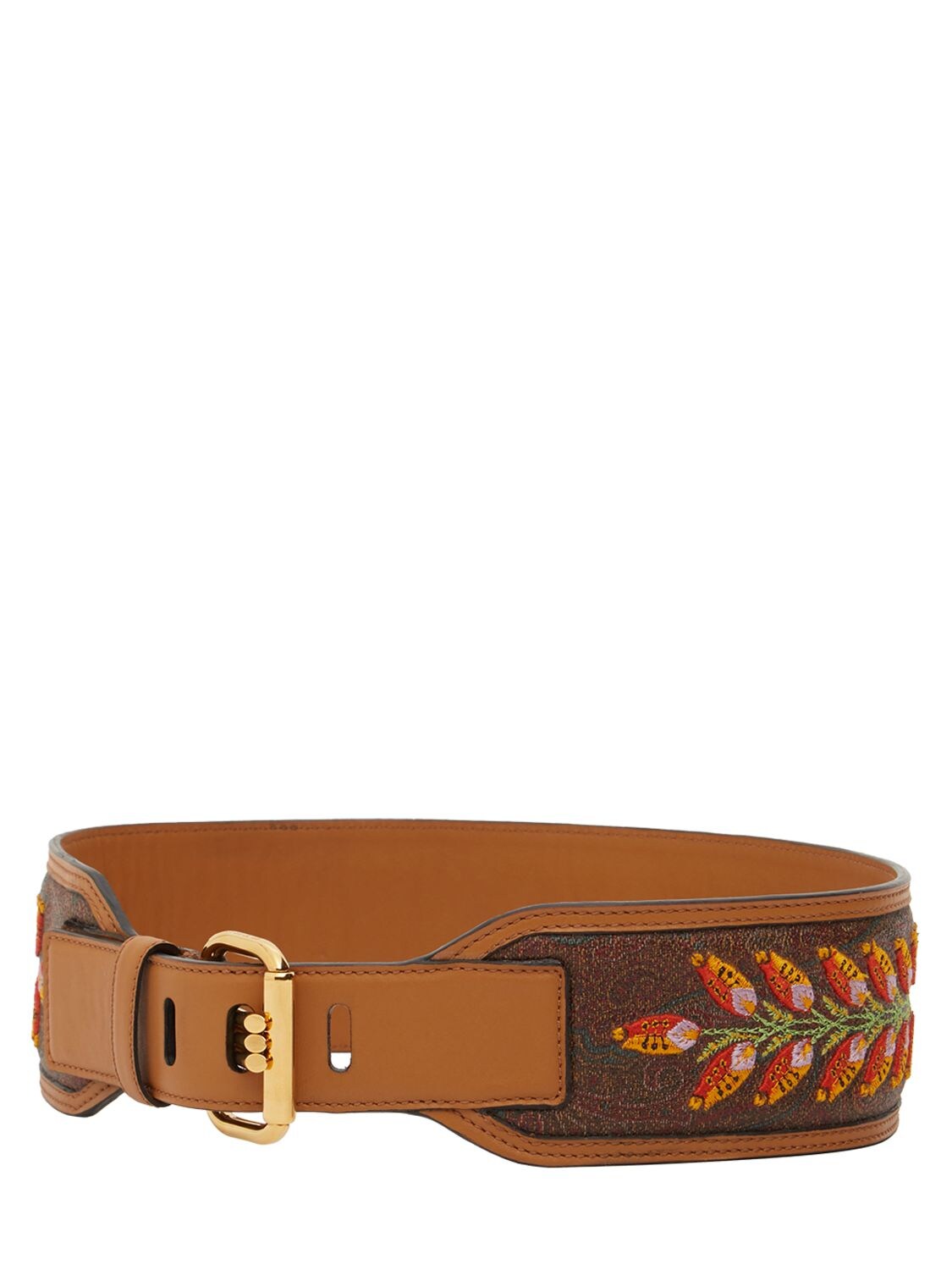 Shop Etro Triple Barb Embroidered Leather Belt In Bruciato