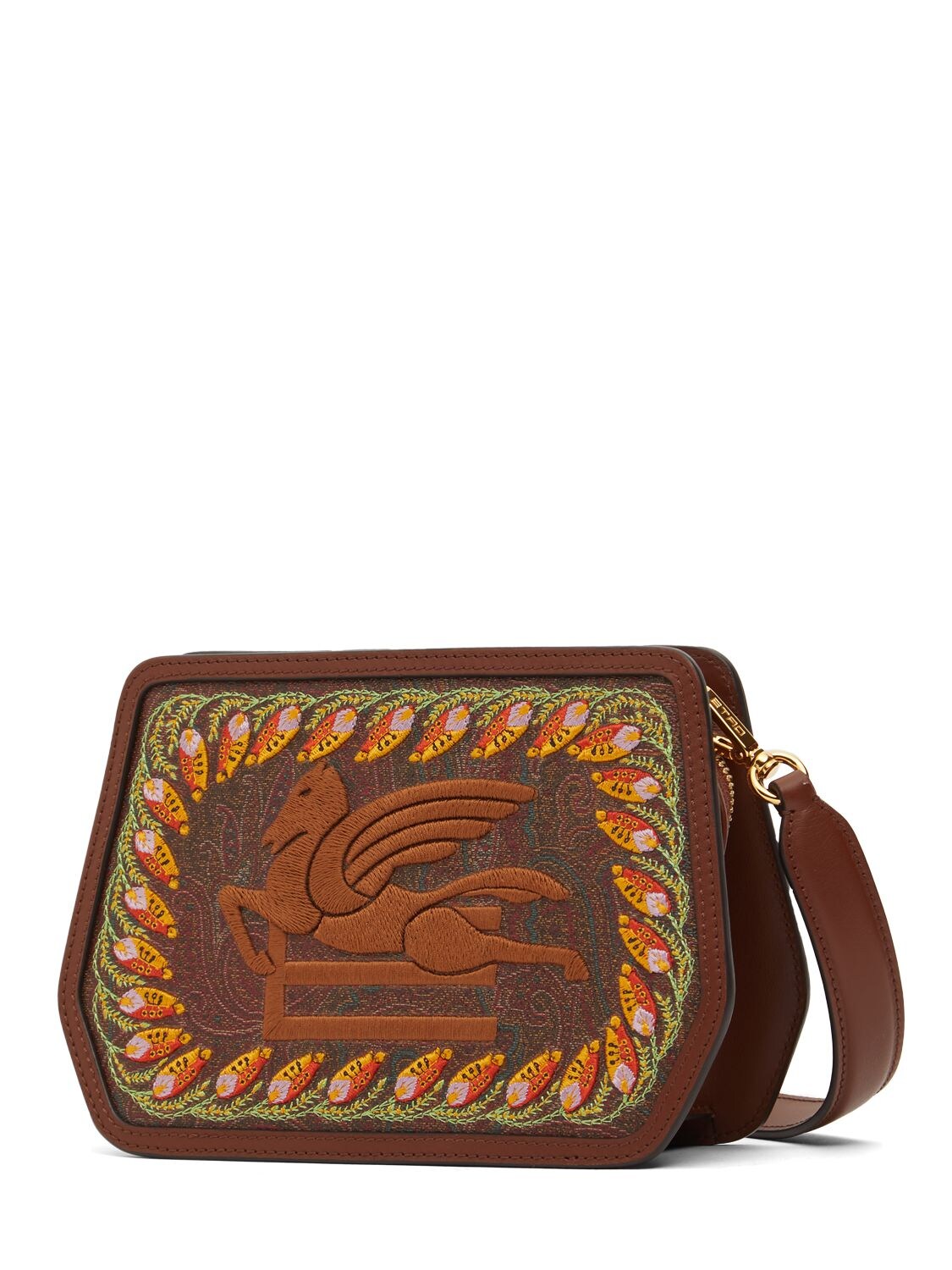 Shop Etro Embroidered Logo Cotton Shoulder Bag In Bordeaux