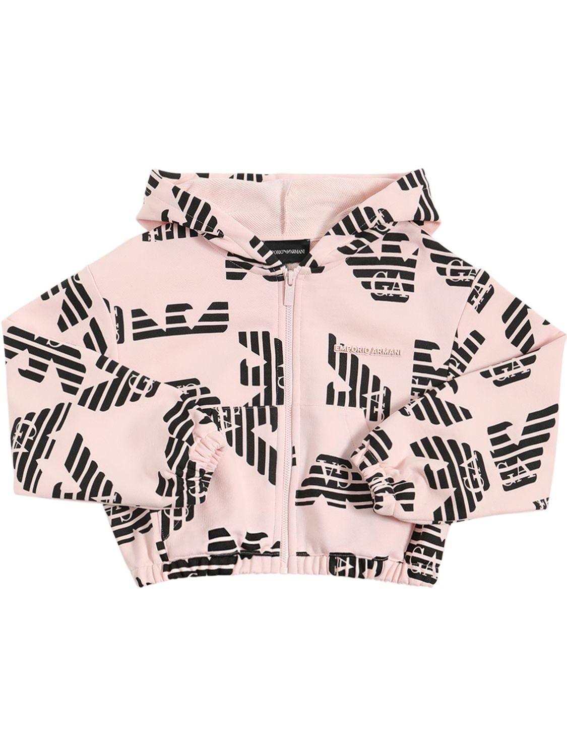 Shop Emporio Armani All Over Logo Print Cotton Hoodie In Pink,black