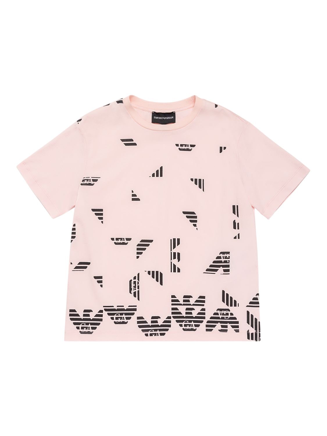 Emporio Armani Kids' All Over Print Cotton Jersey T-shirt In Pink,black