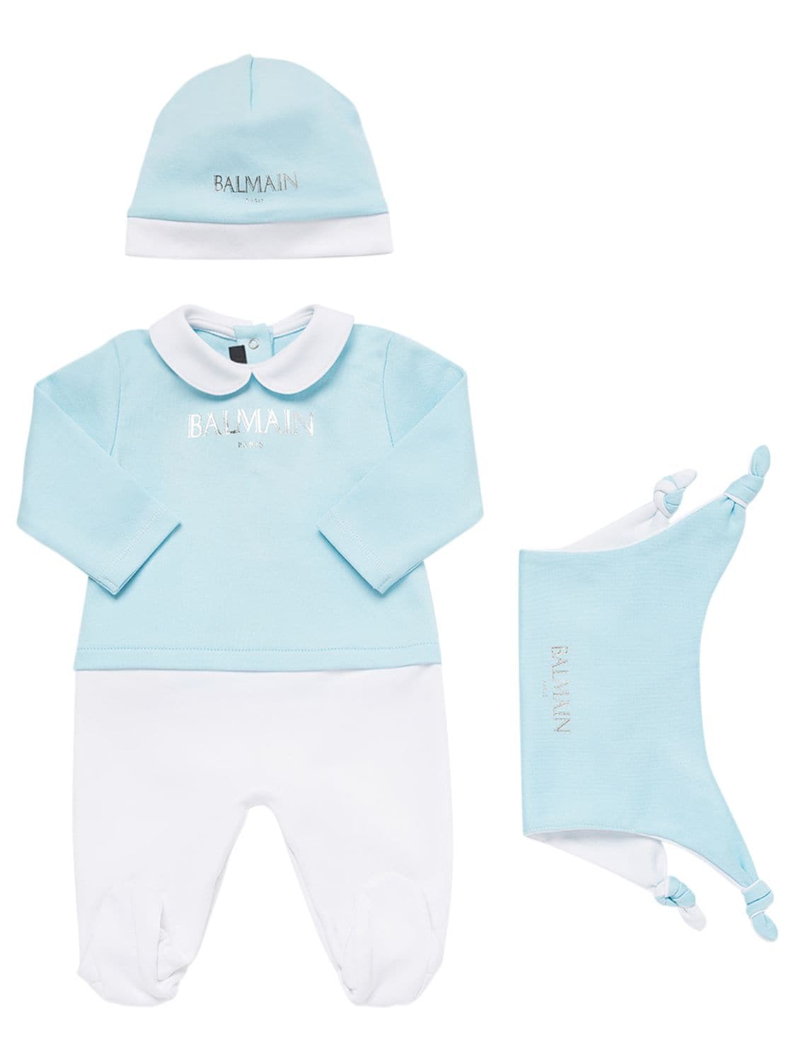 Balmain Babies' Organic Cotton Jersey Romper, Hat & Toy In Blue