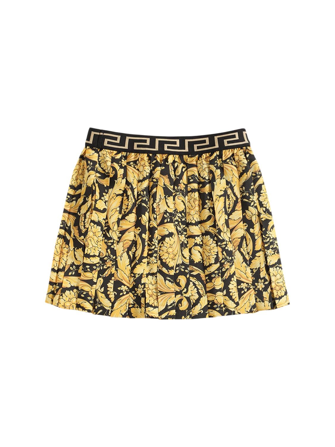 Shop Versace Barocco Print Pleated Twill Skirt In Black,gold