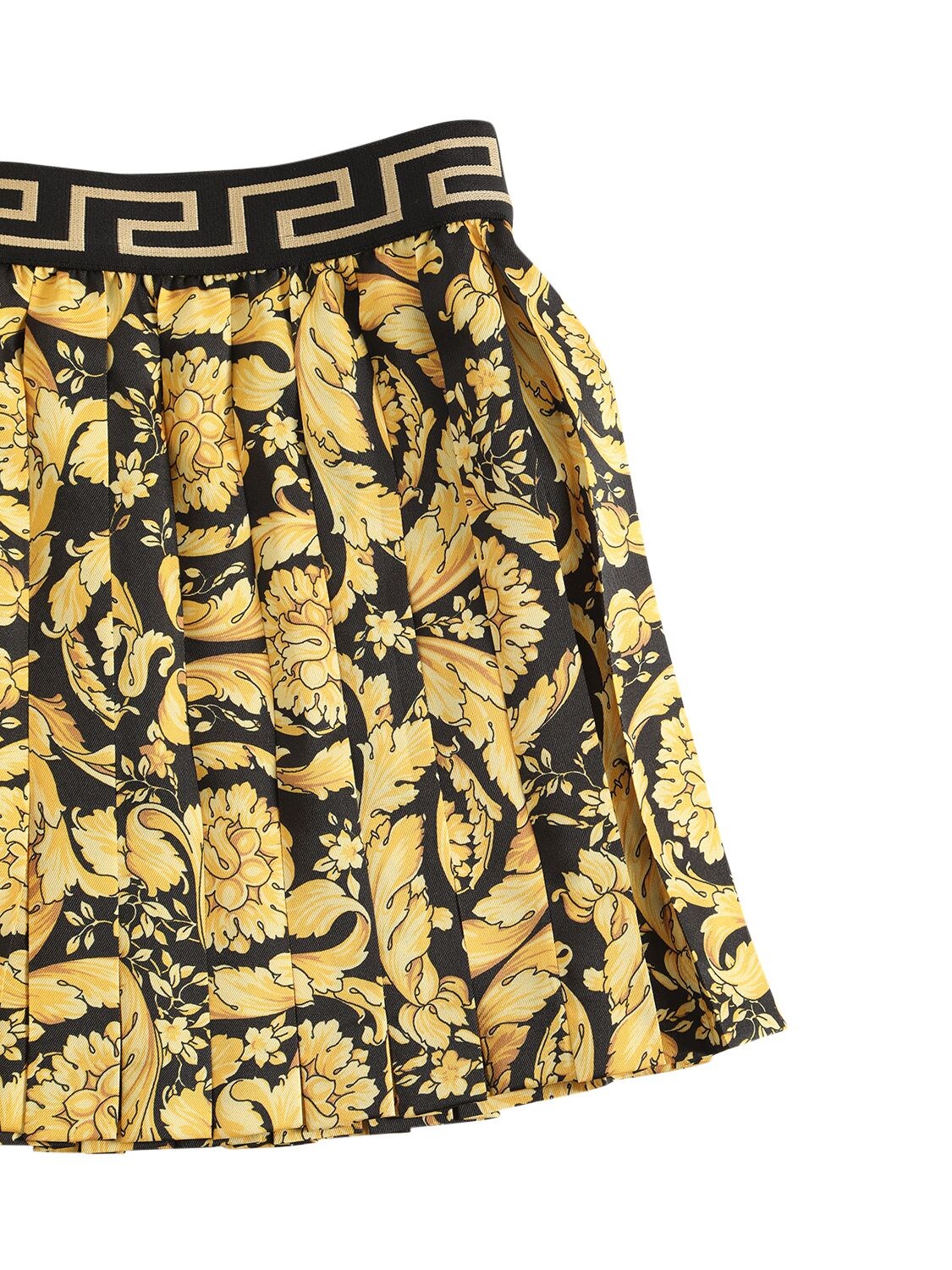 Shop Versace Barocco Print Pleated Twill Skirt In Black,gold