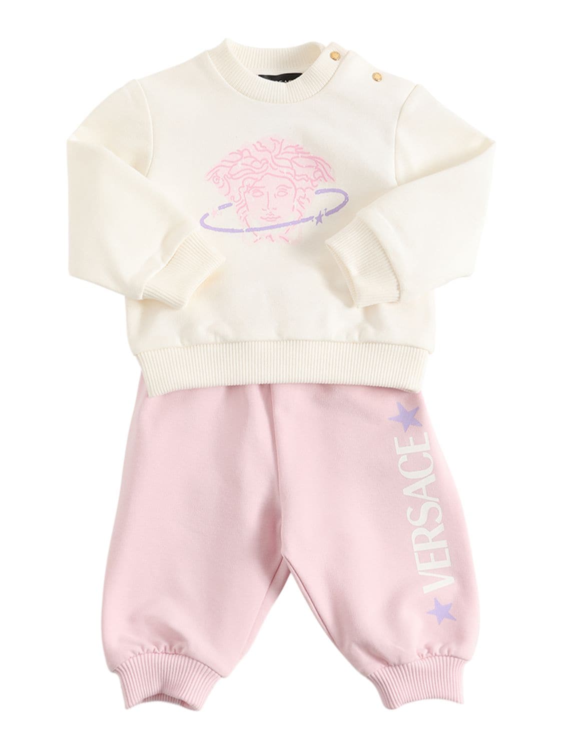 Versace Babies' Printed Cotton Sweatshirt & Sweatpants In White,pink