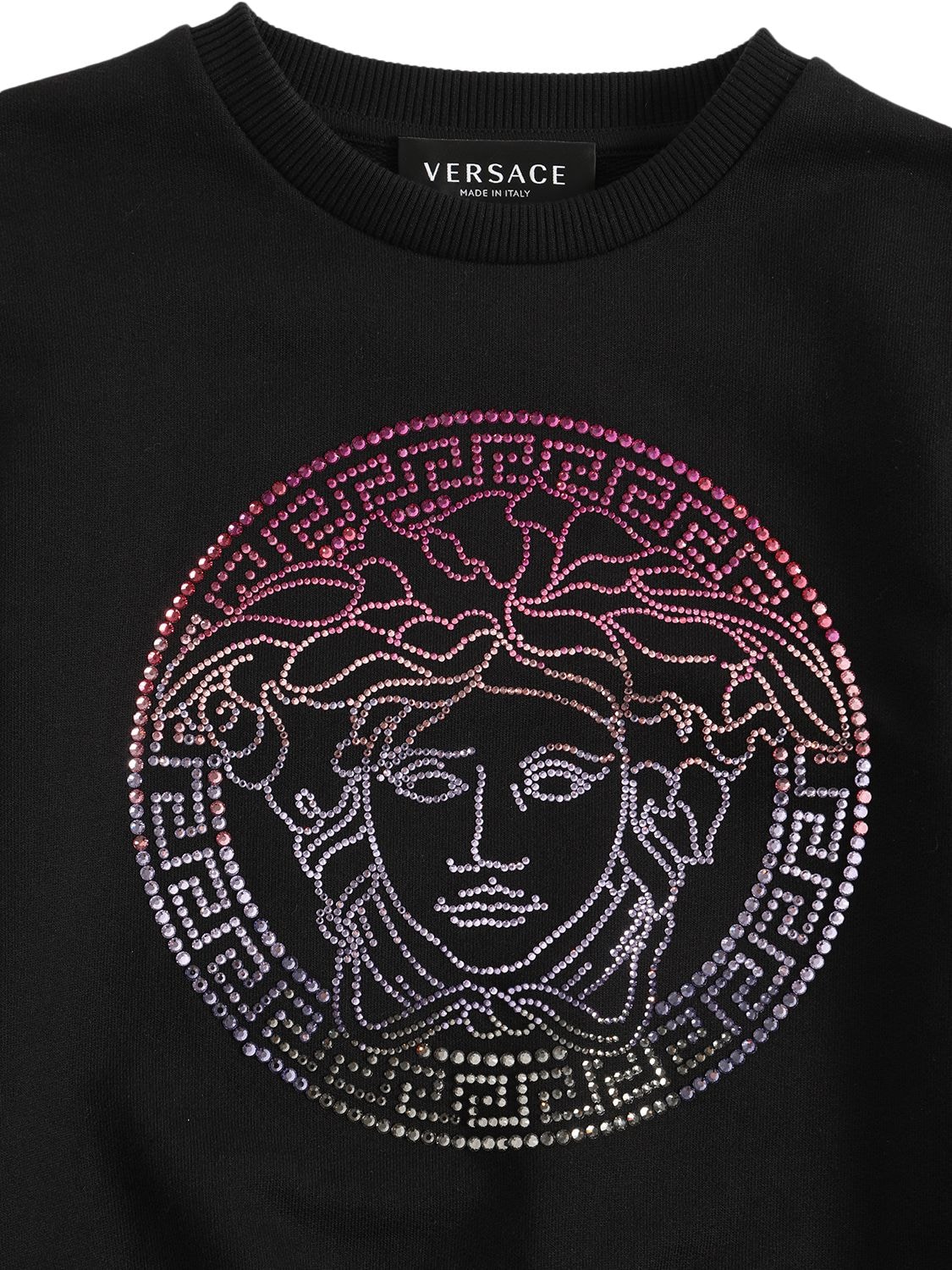 Shop Versace Embellished Logo Cotton Sweatshirt In Black
