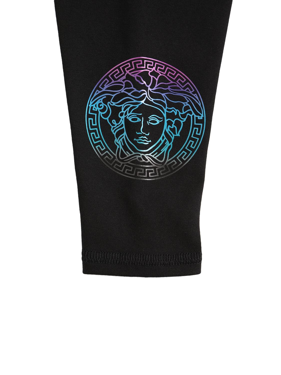 Shop Versace Medusa Print Cotton Jersey Leggings In Black