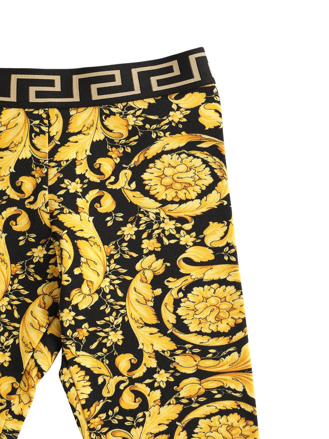 Shop Versace Baroque Print Cotton Jersey Leggings In Black,gold