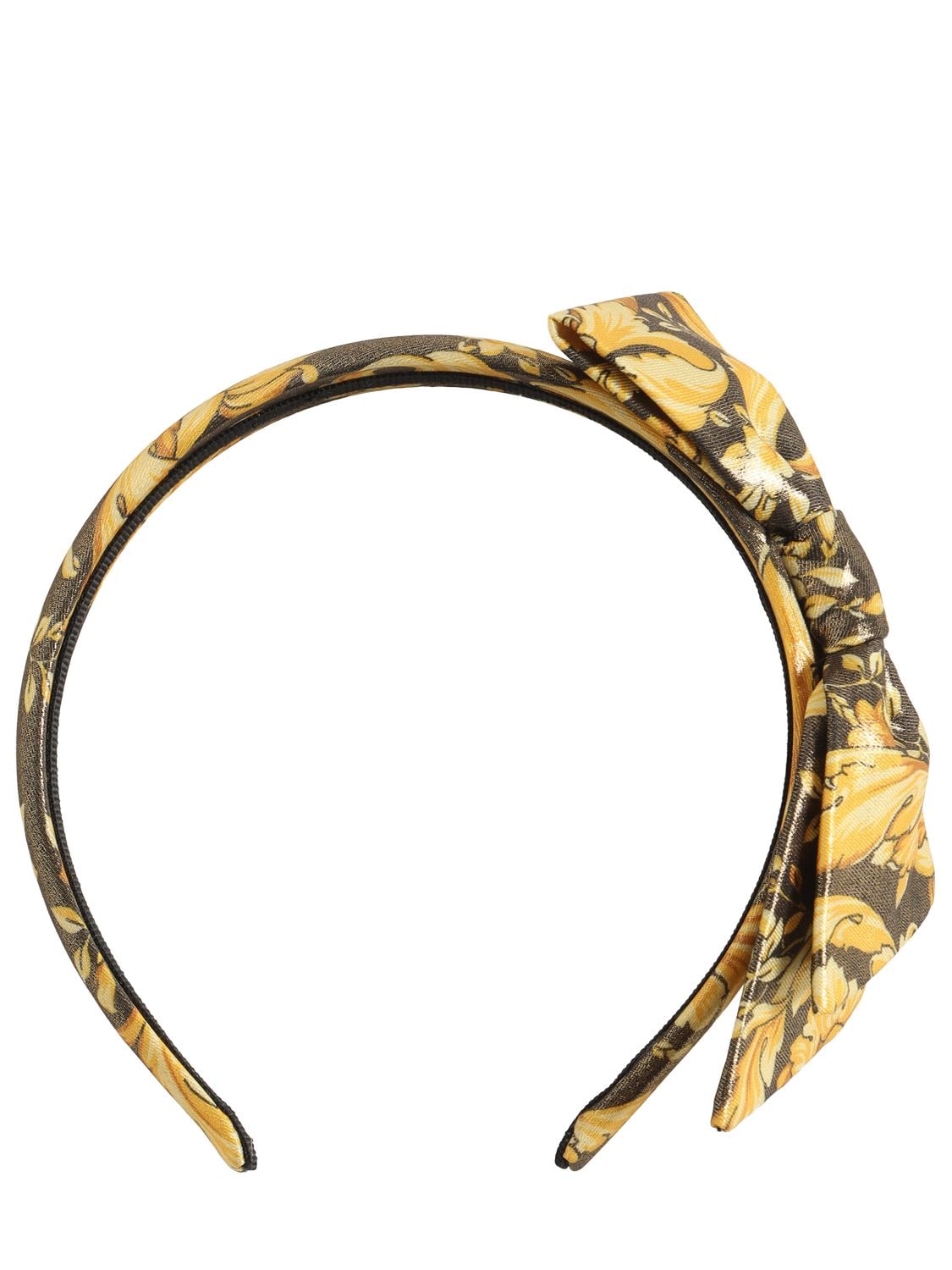 Versace Kids' Baroque Print Twill Headband W/bow In Black,gold