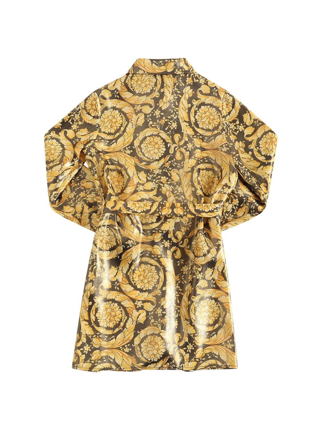 Shop Versace Baroque Print Twill Shirt Dress In Black,gold