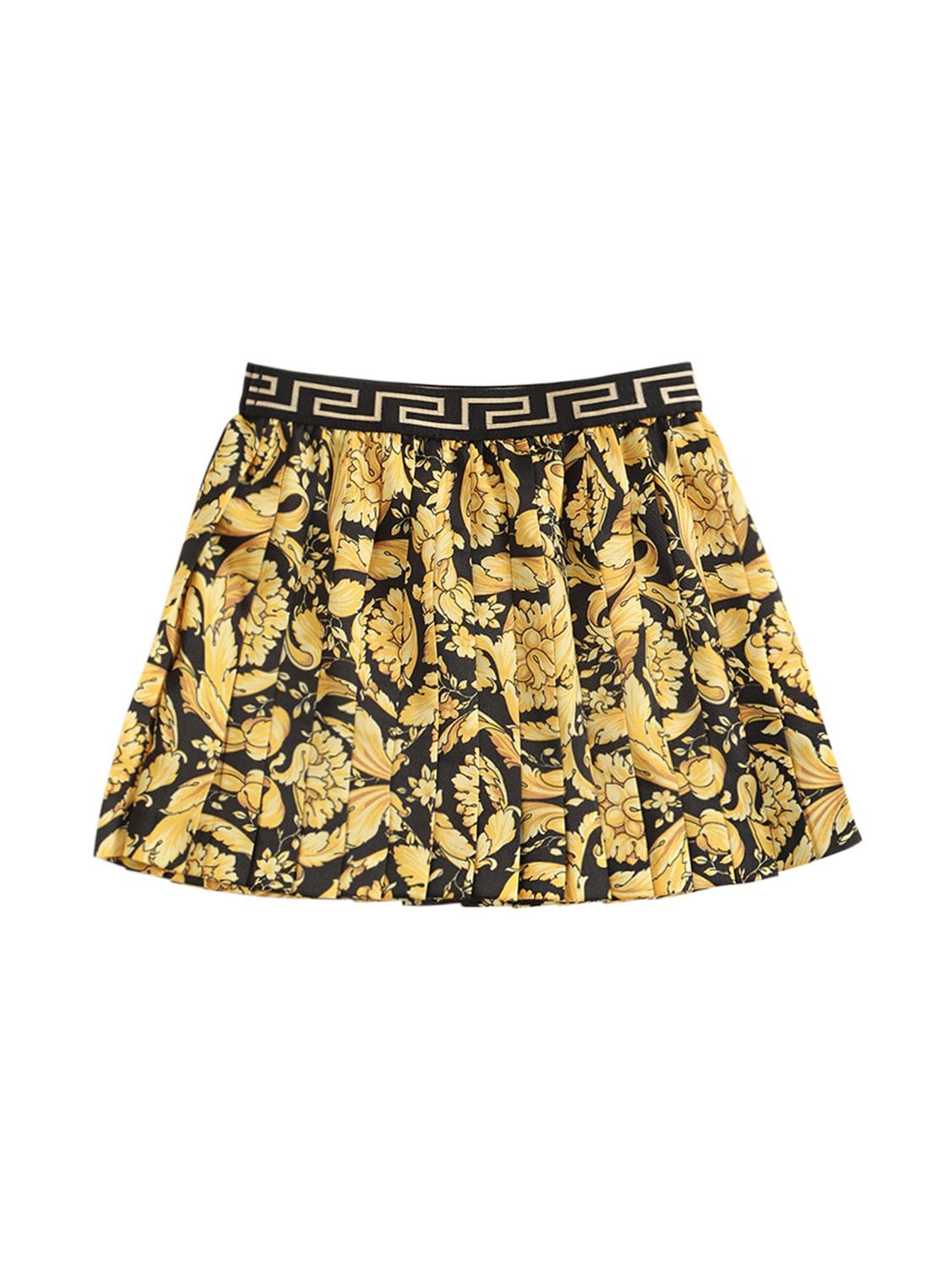 Shop Versace Barocco Print Pleated Twill Mini Skirt In Black,gold