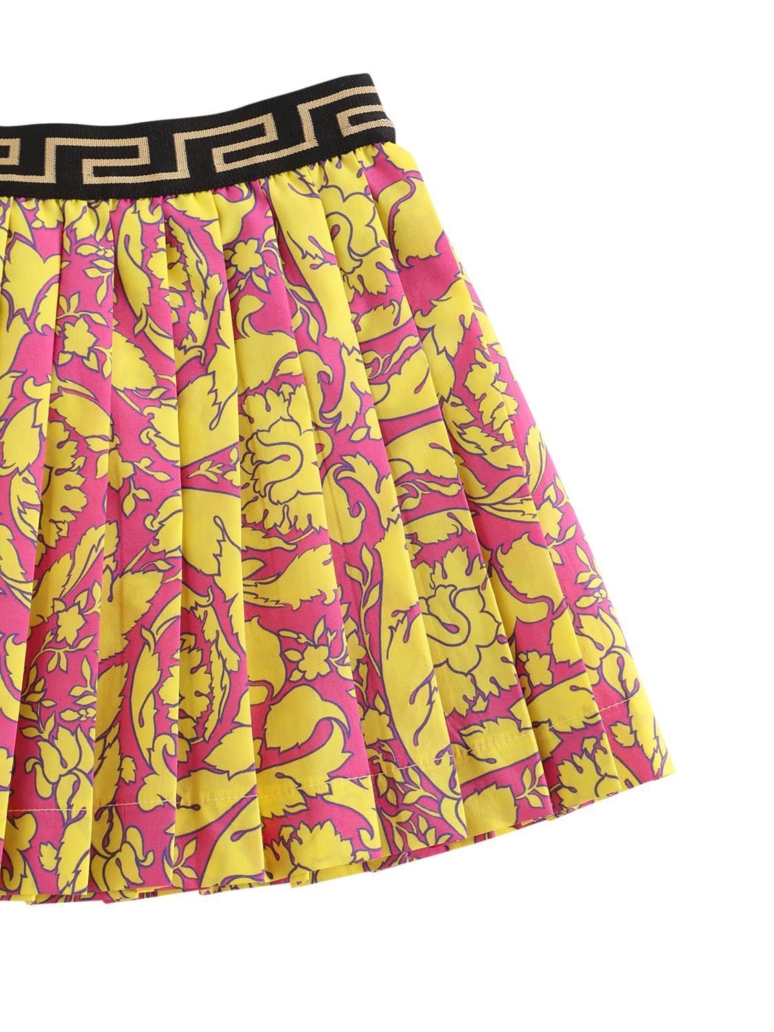 Shop Versace Barocco Print Pleated Twill Mini Skirt In Fuchsia,gold