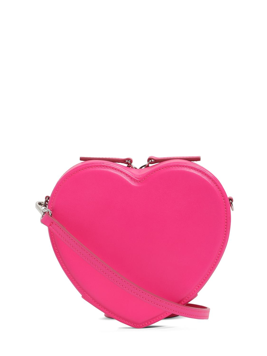Shop Versace Heart Embellished  Leather Shoulder Bag In Fuchsia