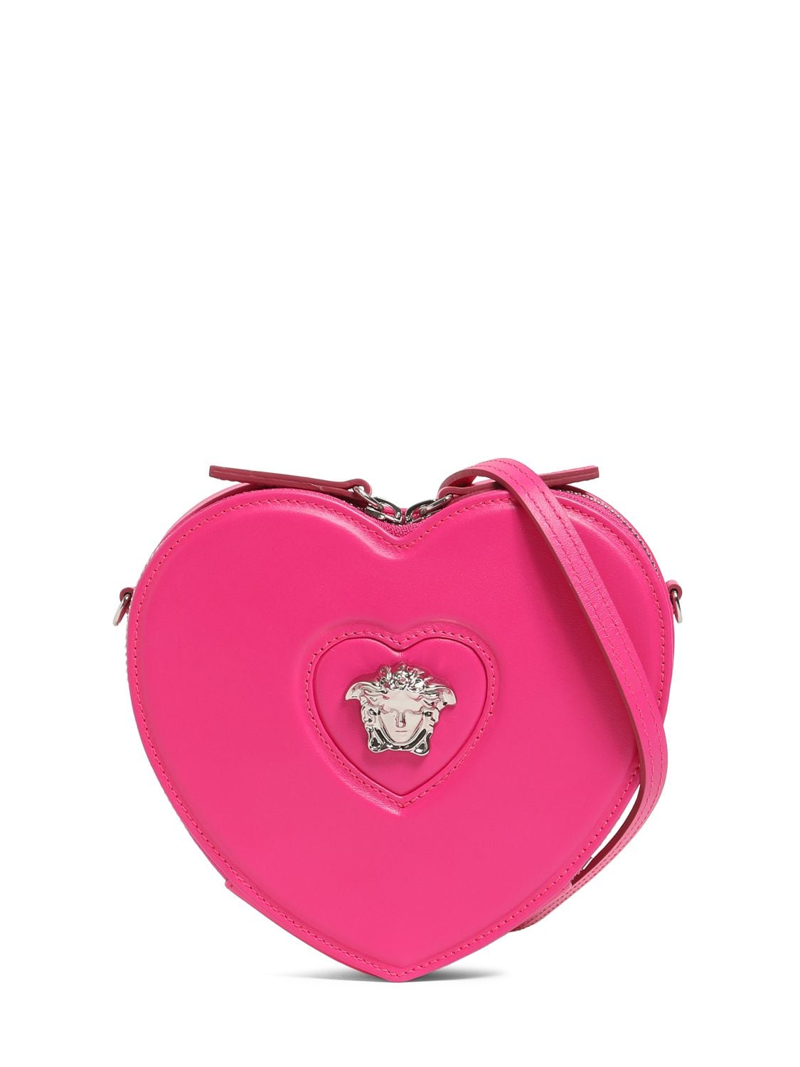 Versace Kids' Heart Embellished  Leather Shoulder Bag In Fuchsia