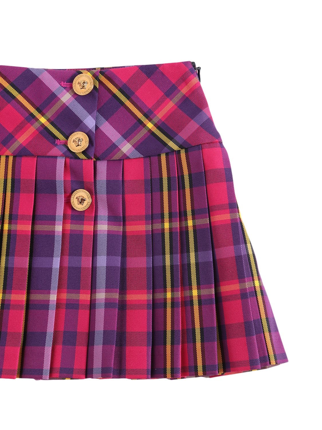 Shop Versace Tartan Print Pleated Flannel Skirt In Multicolor