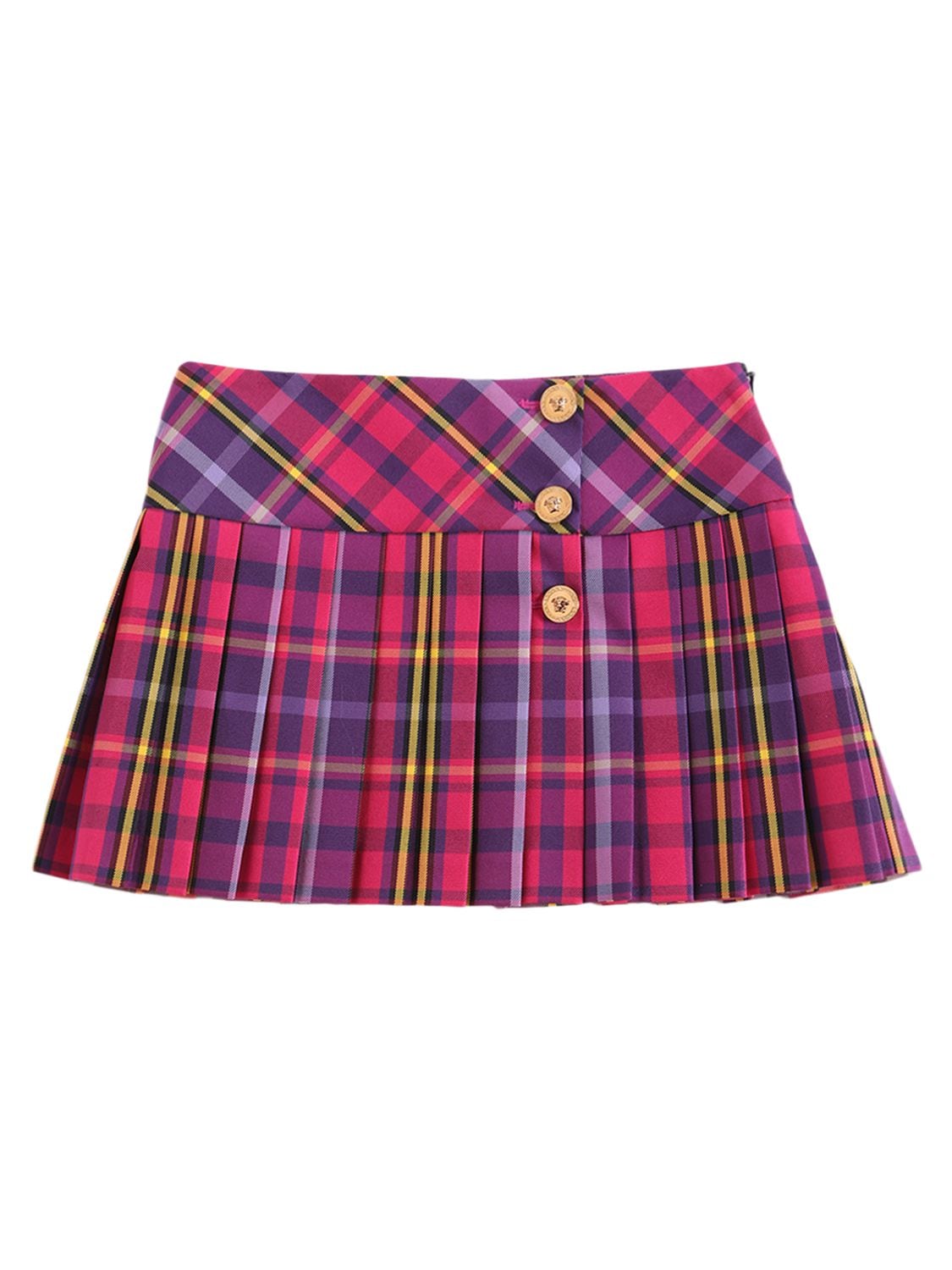 Versace Kids' Tartan Print Pleated Flannel Skirt In Multicolor