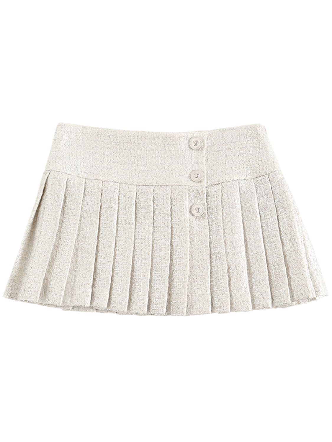 Versace Kids' Laminate Cotton Tweed Pleated Skirt In Silver
