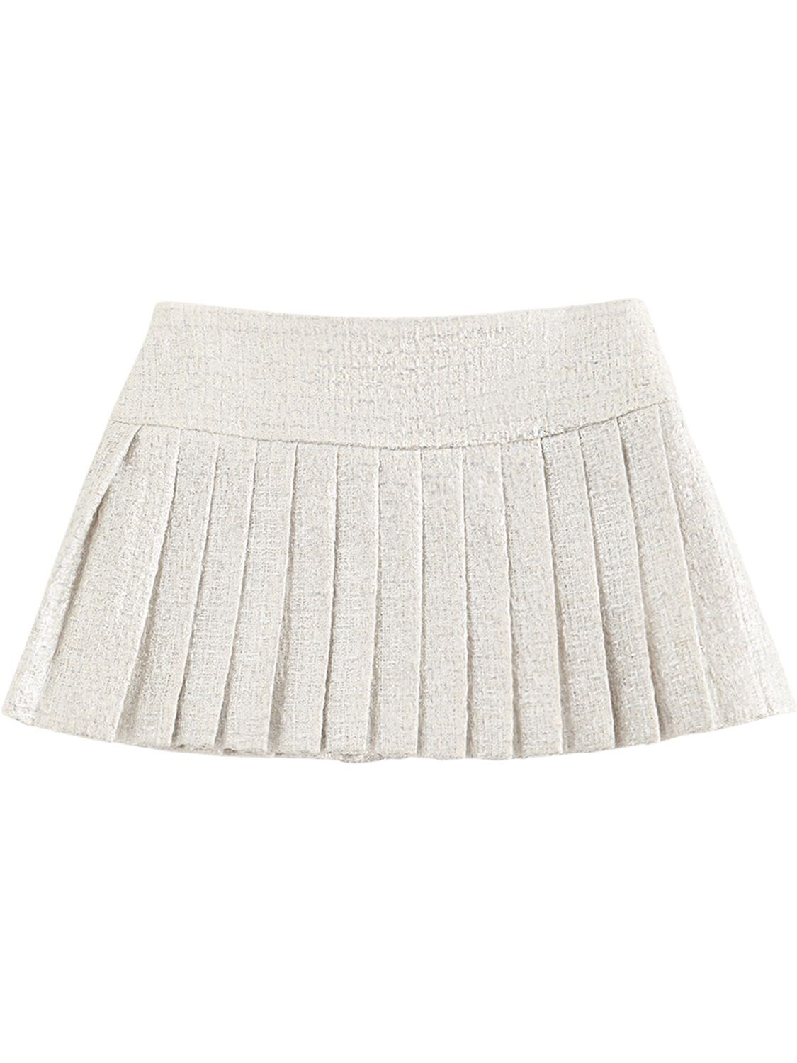 Shop Versace Laminate Cotton Tweed Pleated Skirt In Silver