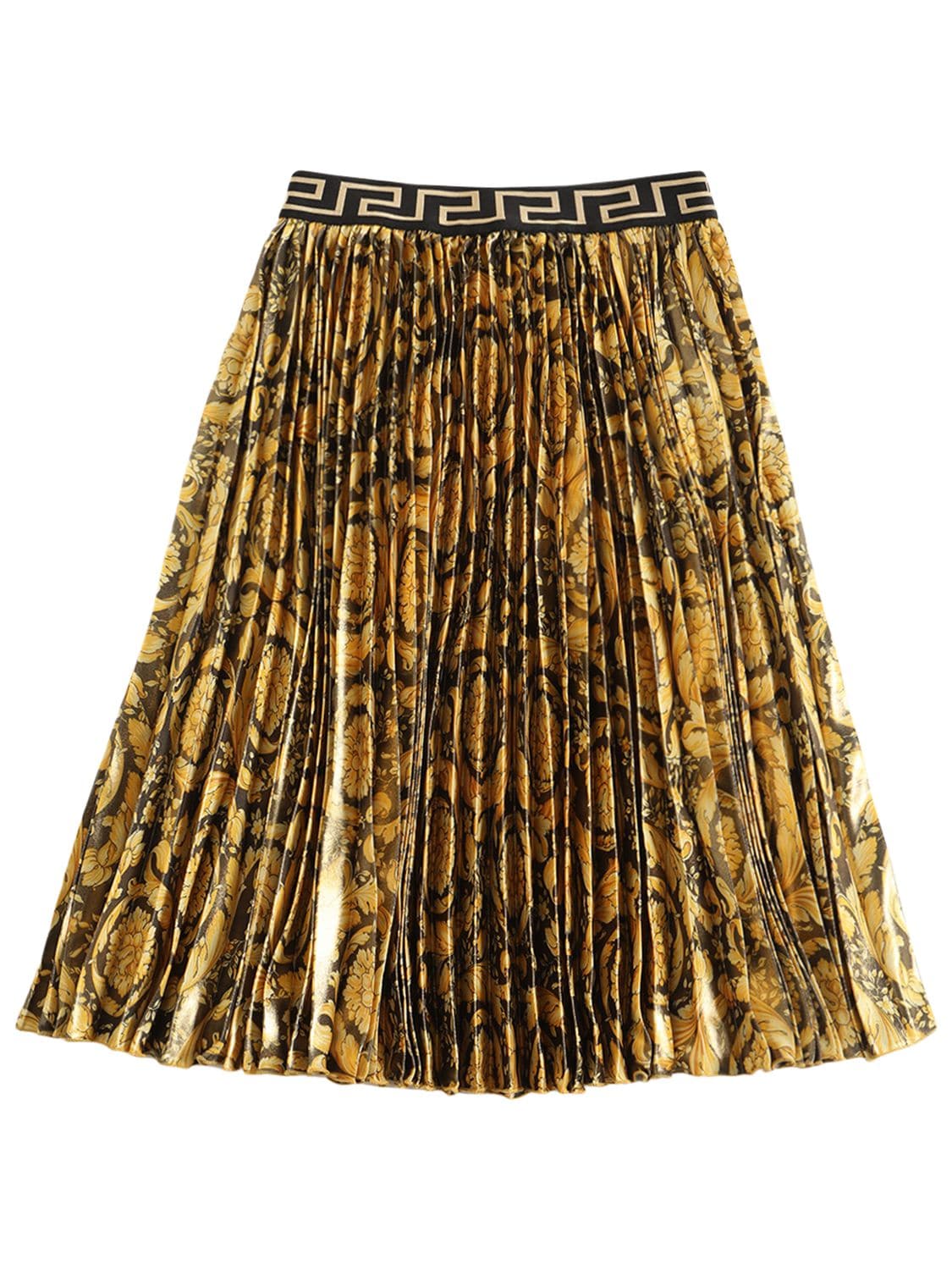 Versace Kids' Baroque Print Laminated Twill Skirt In Black,gold