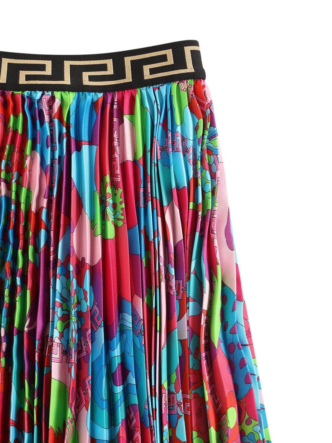 Shop Versace Flowers Print Pleated Twill Long Skirt In Multicolor