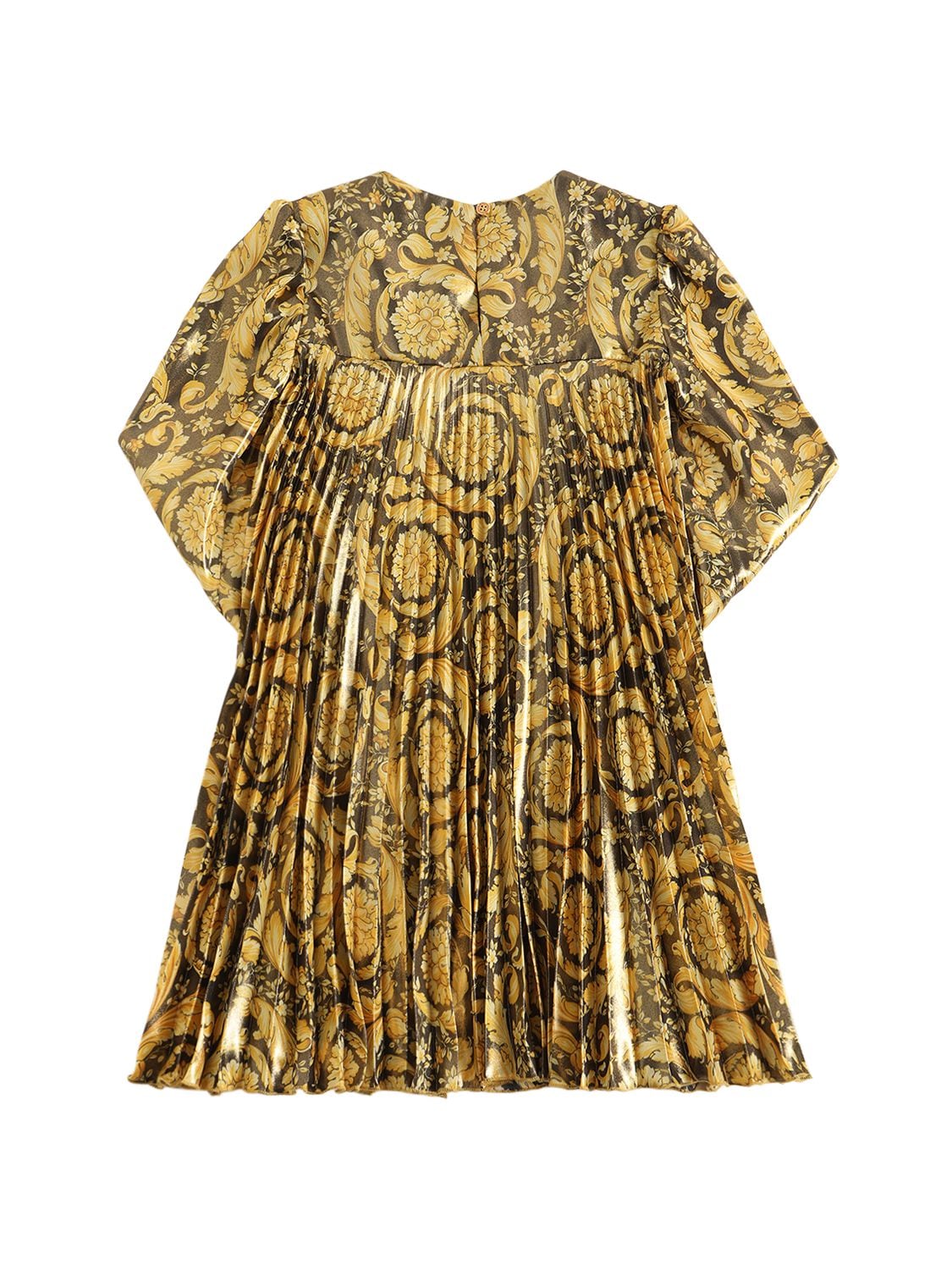 Shop Versace Baroque Print Pleated Twill Dress In Black,gold