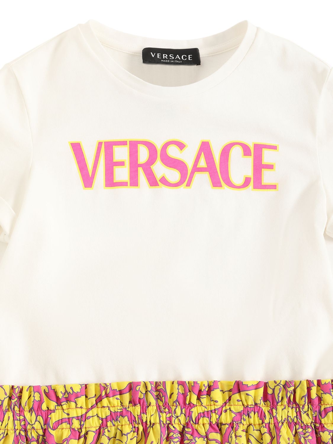 Shop Versace Barocco Print Cotton Jersey Dress In White,multi