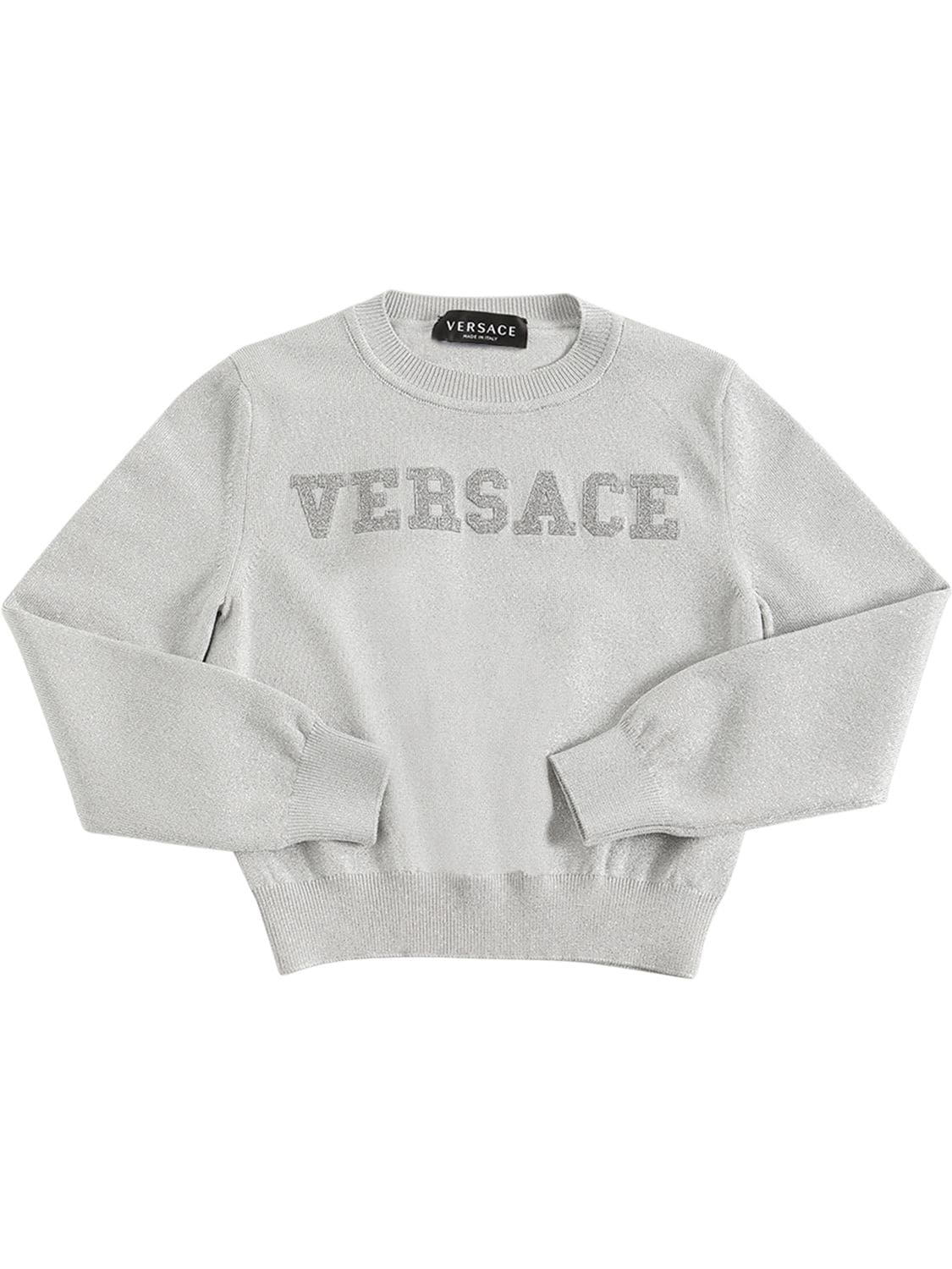 Versace Kids' Embroidered Logo Cotton Sweater In Grey