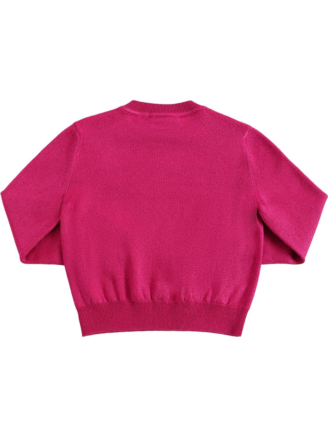 Shop Versace Embroidered Logo Cotton Sweater In Fuchsia