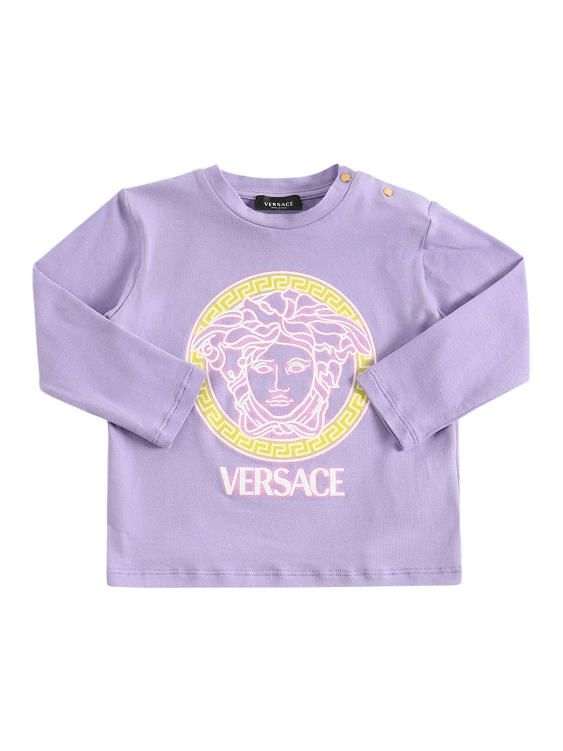 Versace Kids' Medusa Print Cotton Jersey T-shirt In Purple