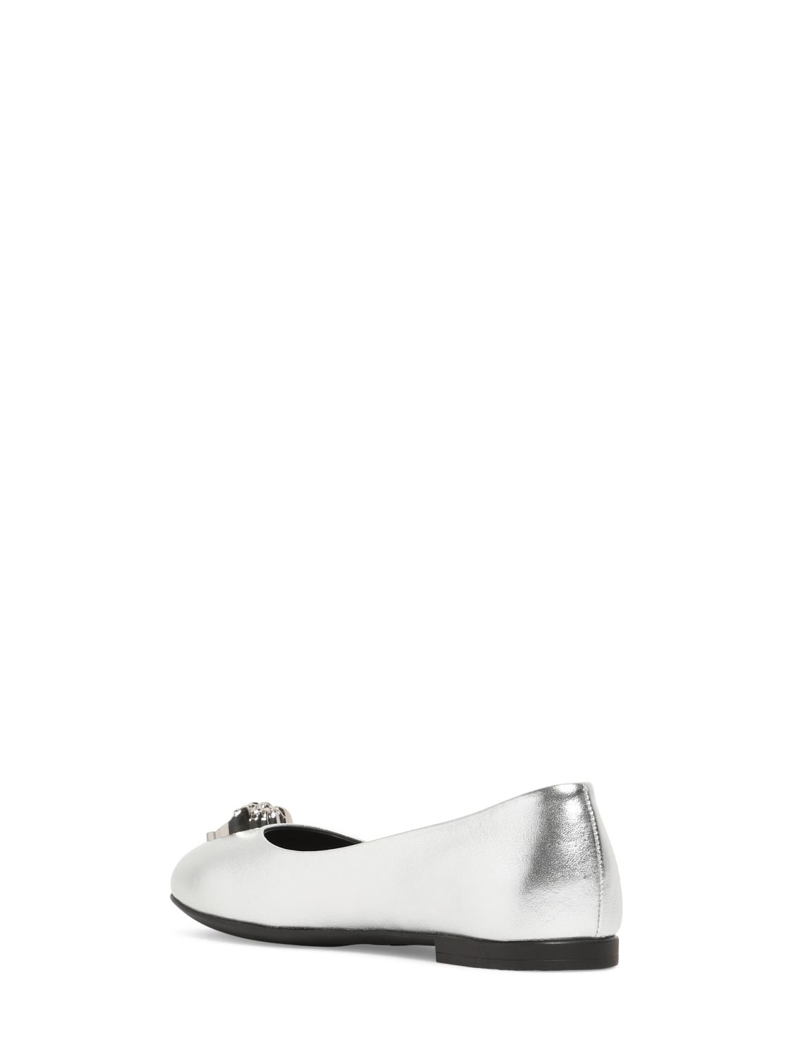 Shop Versace Laminated Leather Ballerinas W/ Medusa In Silver