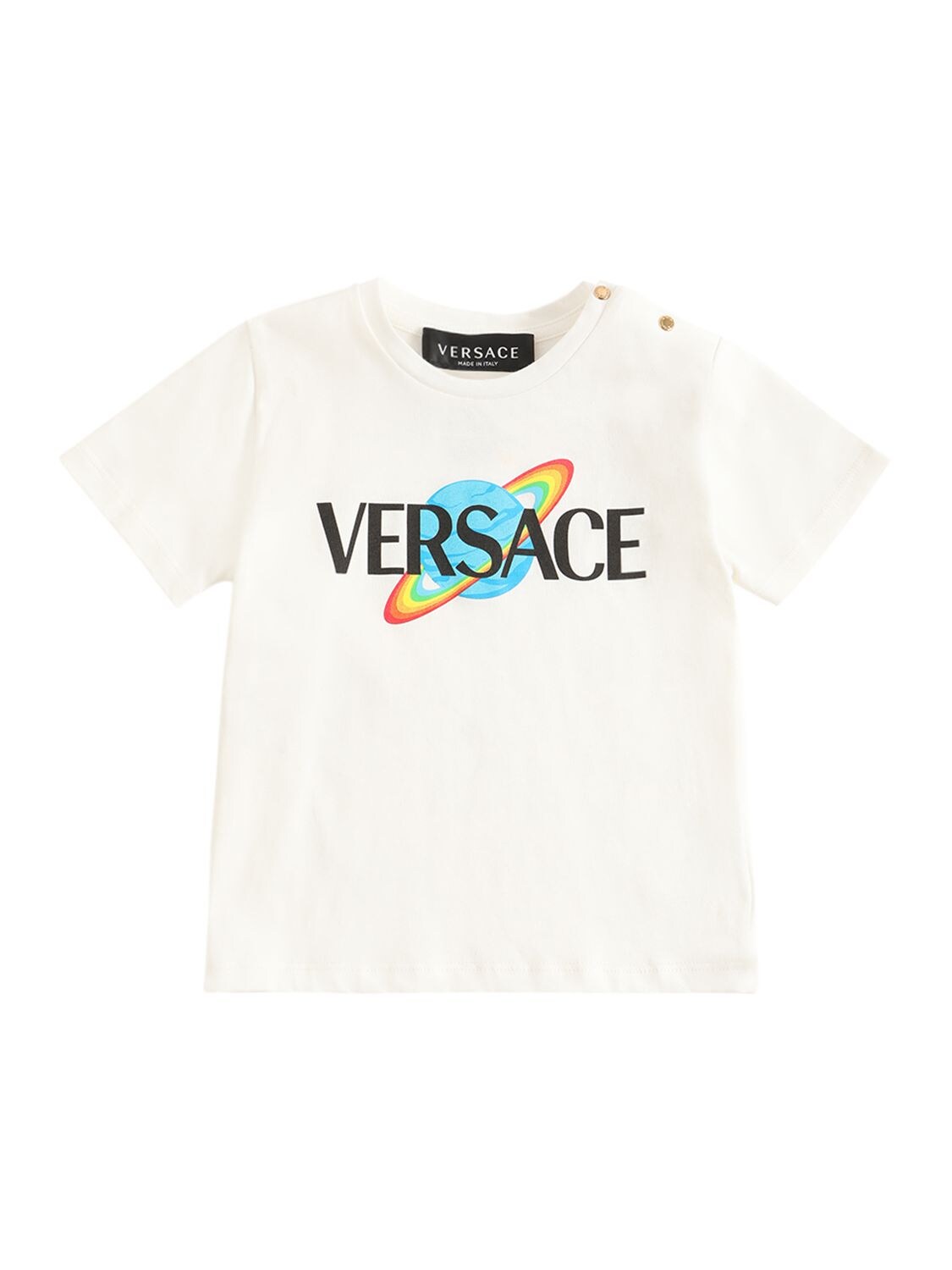 Versace Kids' Logo Print Cotton Jersey T-shirt In White
