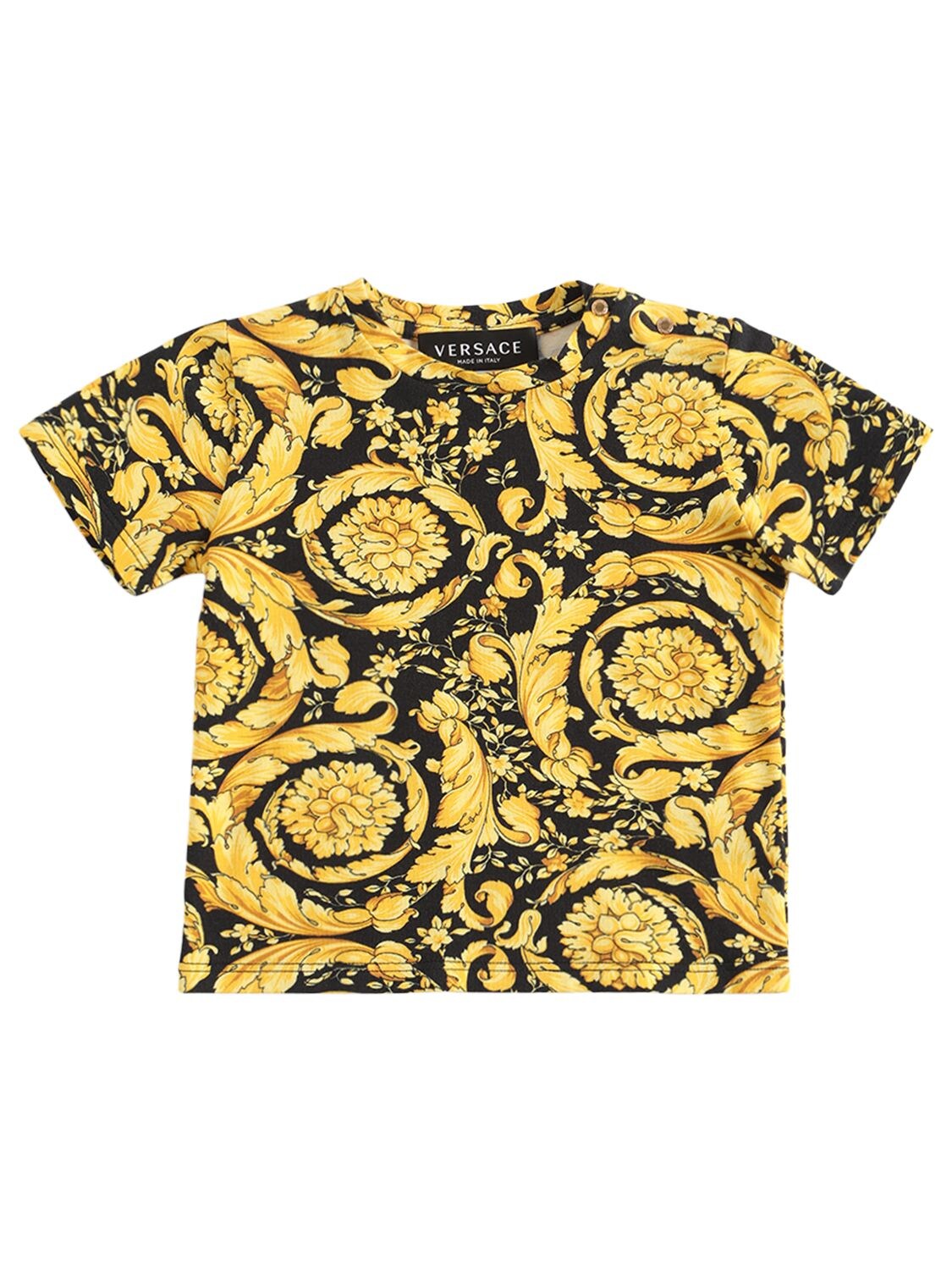 Versace Kids' Barocco Print Cotton Jersey T-shirt In Black,gold