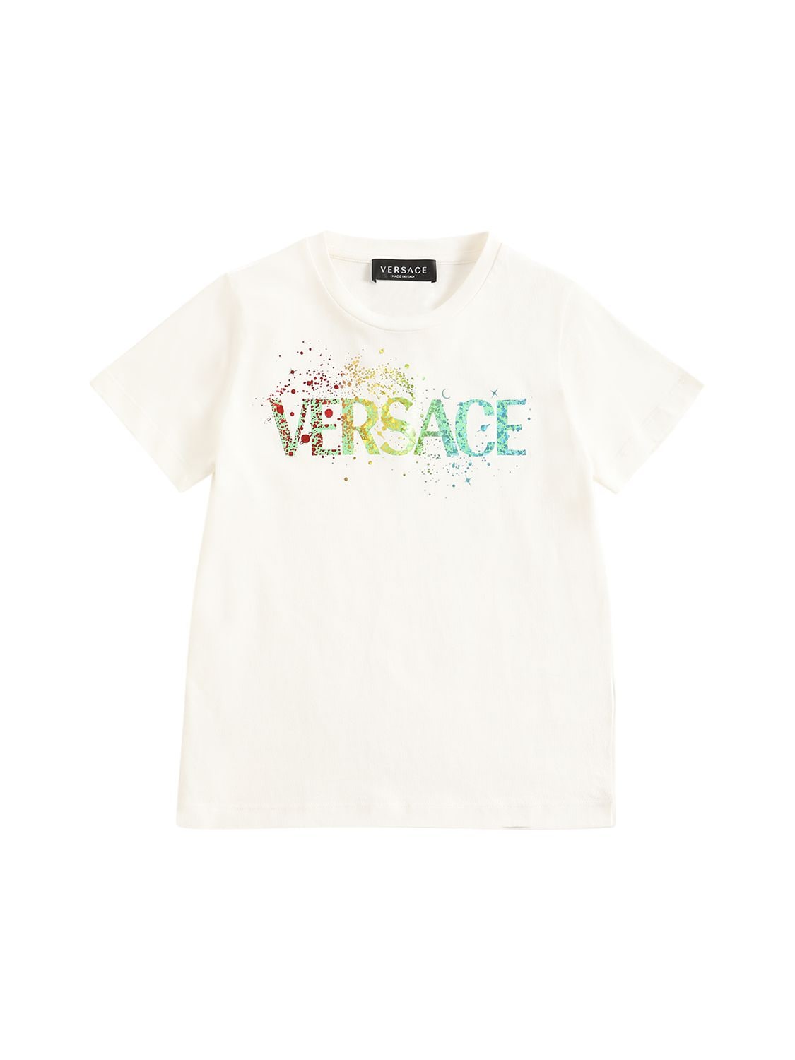 Versace Kids' Logo Printed Cotton T-shirt In White