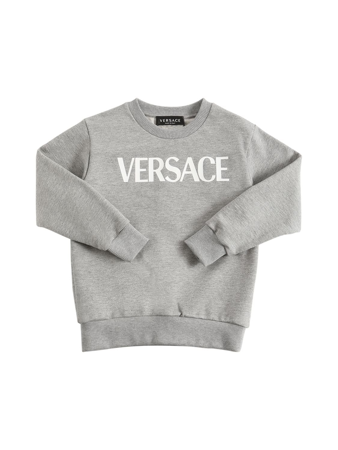 Versace Kids' Logo Print Cotton Sweatshirt In Grey