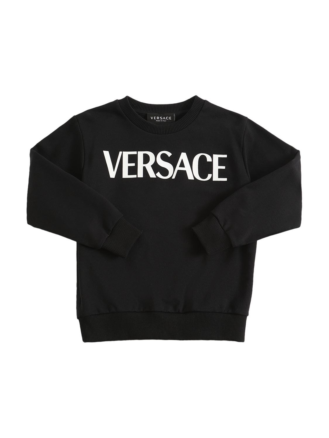 Versace Kids' Logo Print Cotton Sweatshirt In Black